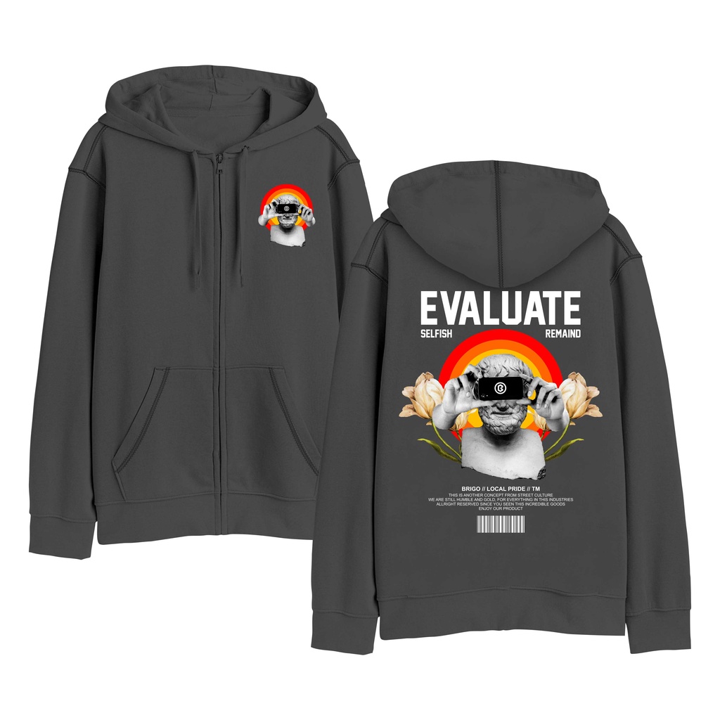 Sweater Hoodie Resleting BRIGO EVALUTE Sablon DTF Fleece Cotton II BRIGO Zipper Jumper Hoodie EVALUTE II M-XXL (Pria &amp; Wanita) Free stiker&amp;Gantungan Kunci