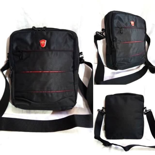 Tas Selempang pria travel pouch hitam ukuran tablet 10 inch - Tracker 40403 original