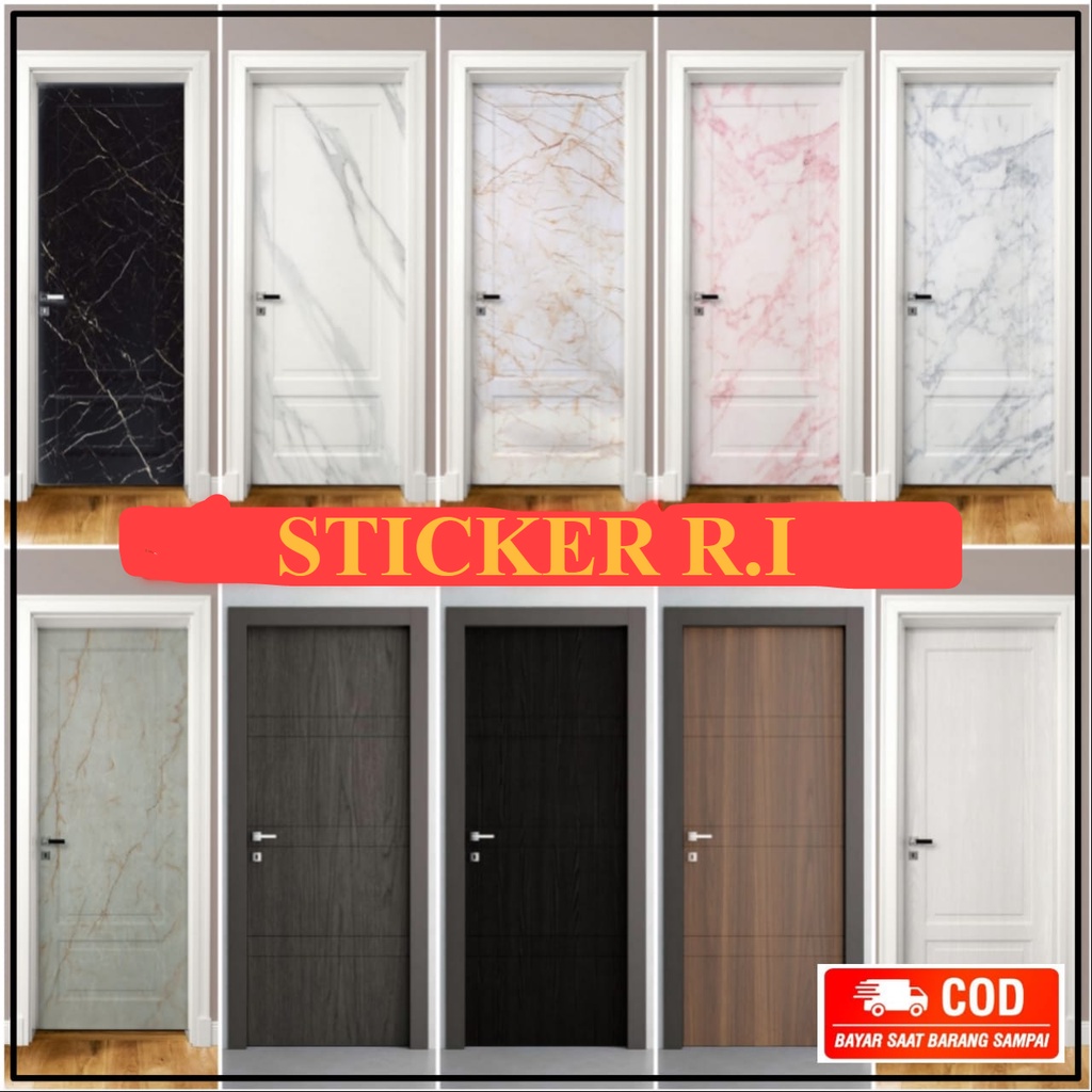 Stiker Pintu Rumah Kamar Mandi Anti Air Lebar 122 Cm Motif Marmer dan Serat Kayu / Wallpaper / Walpa