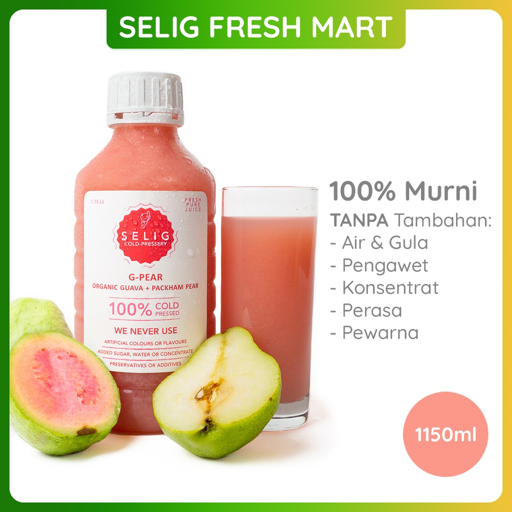 

Cold Pressed Juice 100% Jambu Organik & Pear Packham 1150ml Jus Buah G-Pear - Selig Fresh Mart