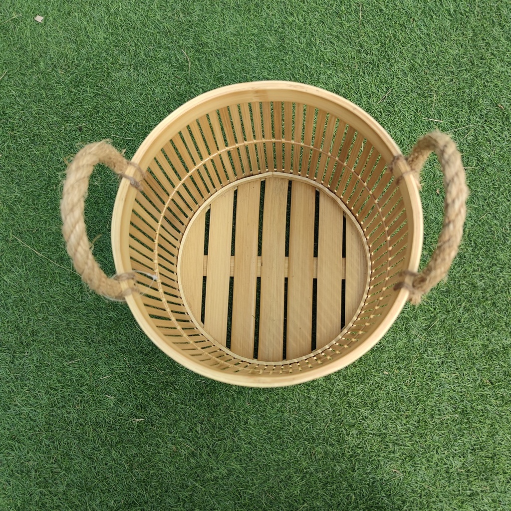 AKN88 - Keranjang Laundry Baju Basket Bambu Handle Dadung Besar - 40x40x40cm