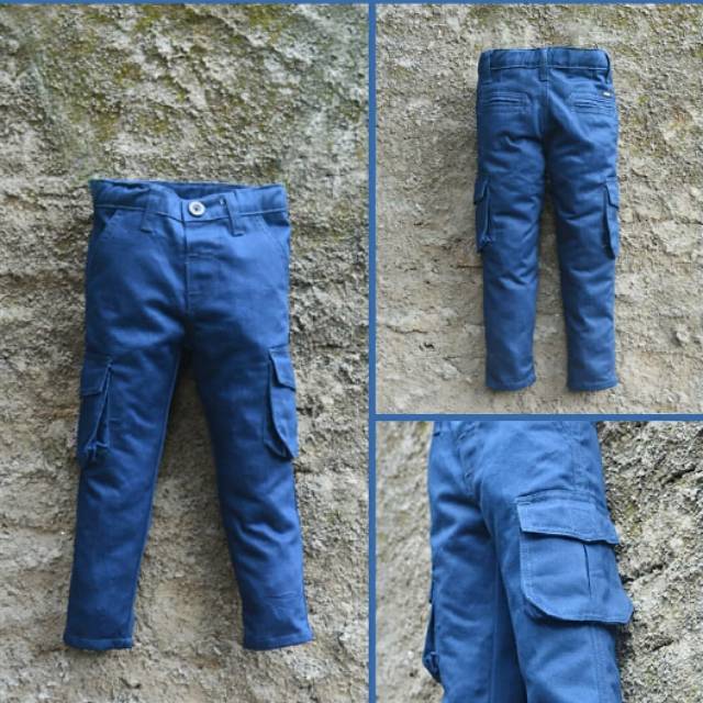 Celana anak cargo panjang saku samping warna dongker