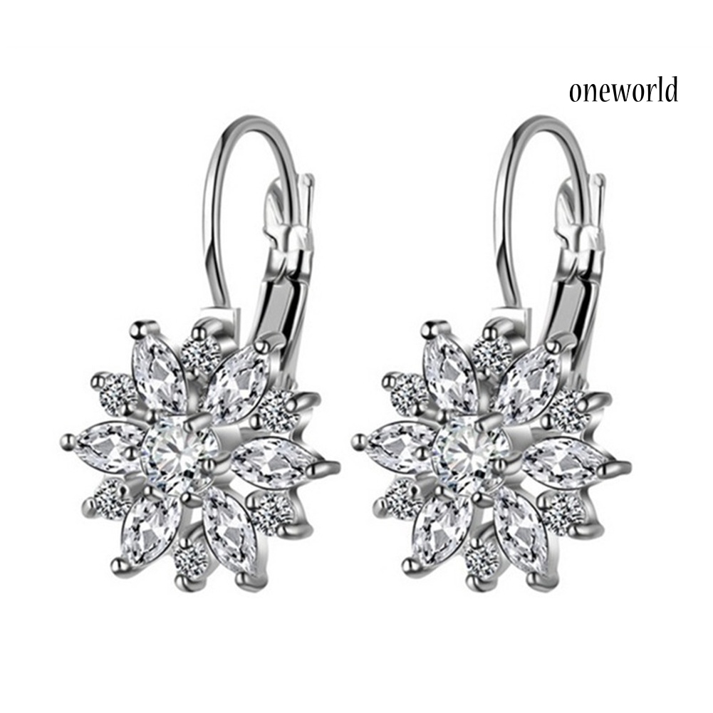 OW# Cubic Zirconia Inlaid Sunflower Dangle Leverback Earrings Chic Lady Jewelry Gift