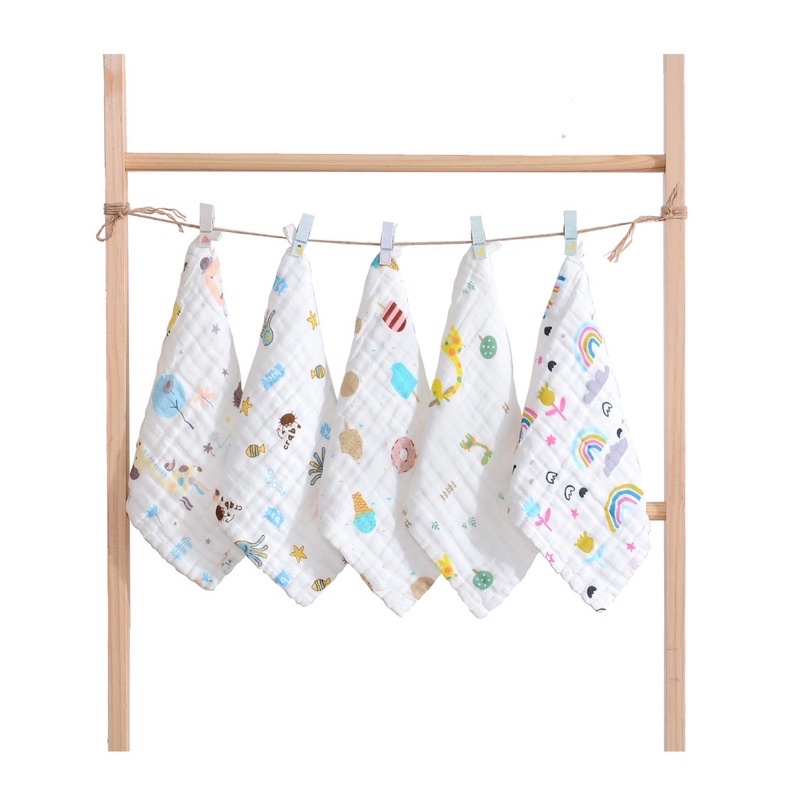 Leleoncare Sapu Tangan Bayi Muslin Salur Waslap Bayi Lembut Halus Washcloth Lap Handuk iler Liur Bayi