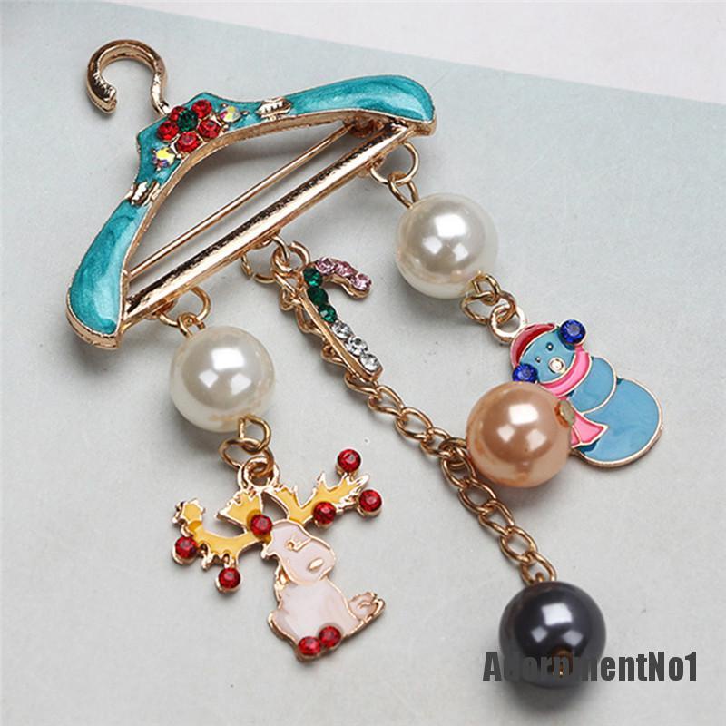 (Adornmentno1) Bros / Pin Motif Rusa / Boneka Salju / Natal Aksen Mutiara + Berlian Imitasi Untuk Aksesoris Wanita