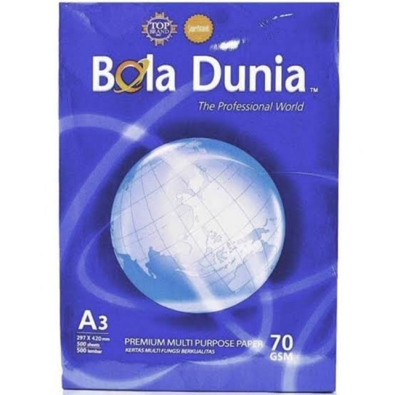 

Kertas HVS Bola Dunia A3 70g (per rim)