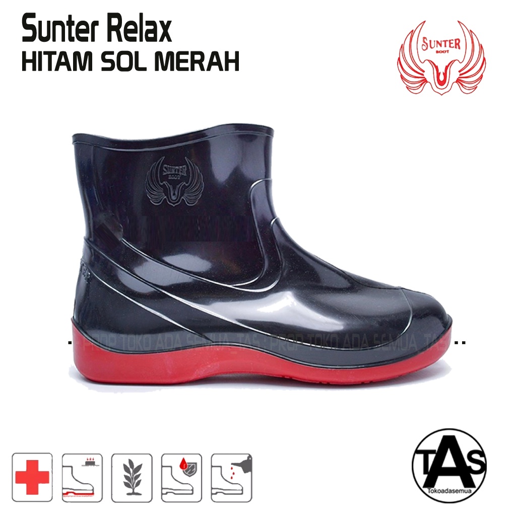 Sepatu Boot Karet Pendek Sunter Hitam SERIES / HITAM Sol Merah / HITAM SOL PANTHEL / Sepatu Boots Karet termurah / Sepatu Boots Karet Terlaris