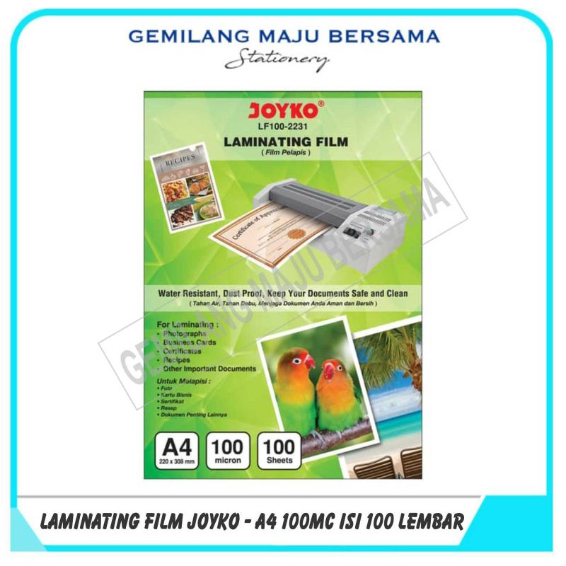 

Laminating Film Joyko A4 100mc (100lbr)