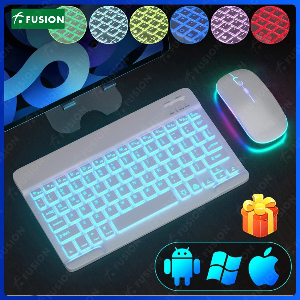 Fusion 10 Inch Backlit Backlight Wireless Keyboard And Mouse LED Colorful Bluetooth Keyboard For iPad Laptop Android iPhone