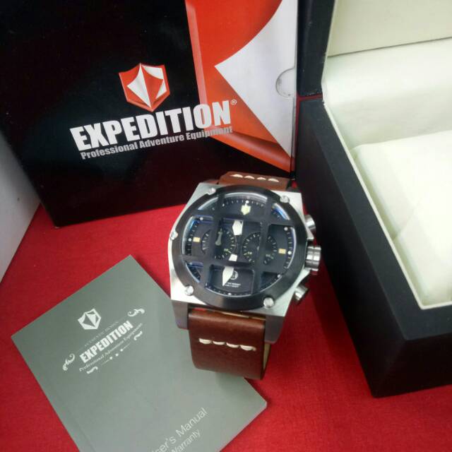 Jam tangan analog pria Expedition E6692M Genuine Leather Brown
