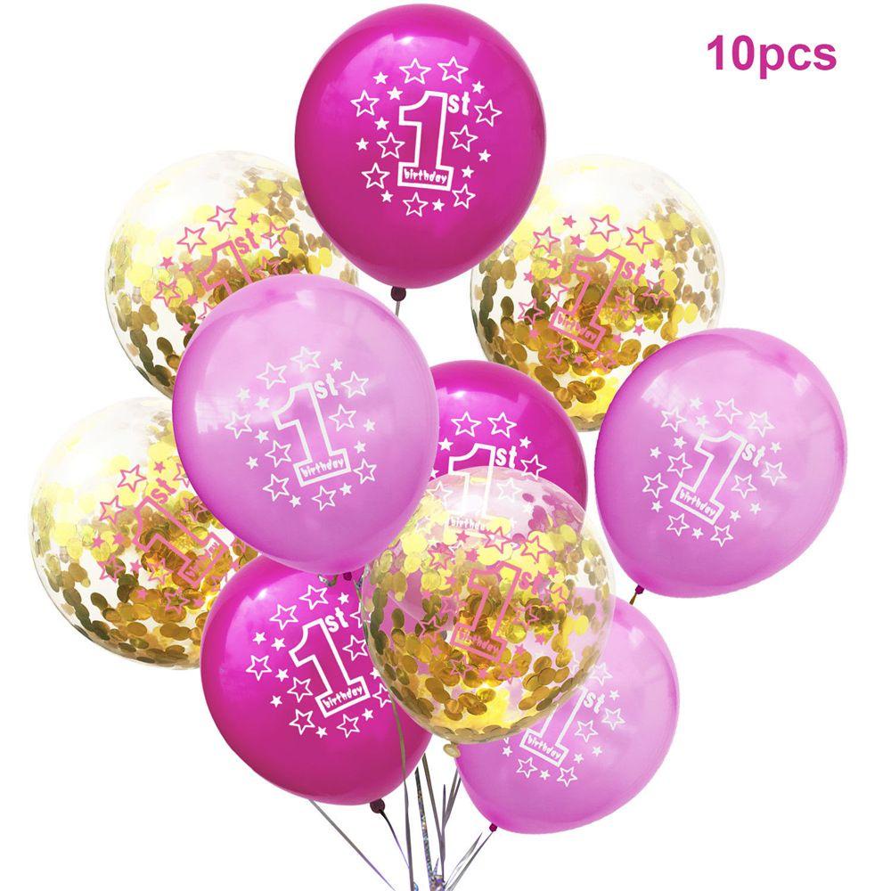 Suyo 10pcs / Set Balon Latex Motif Angka 1 Warna Biru / Pink Untuk Dekorasi Pesta Ulang Tahun