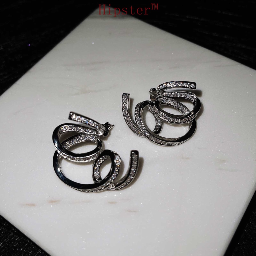 Trendy Same Style Hot Sale Micro Personality Ins Style Full Diamond Winding Ear Studs