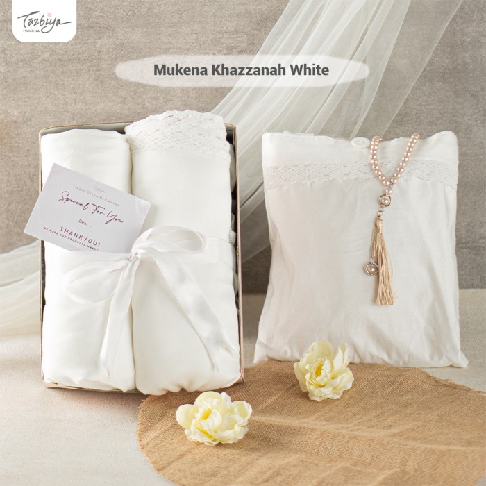 

MUKENA TAZBIYA SPECIAL GIFT EXCLUSIVE PLAIN / KADO / HAMPERS - KHAZZANAH WHITE