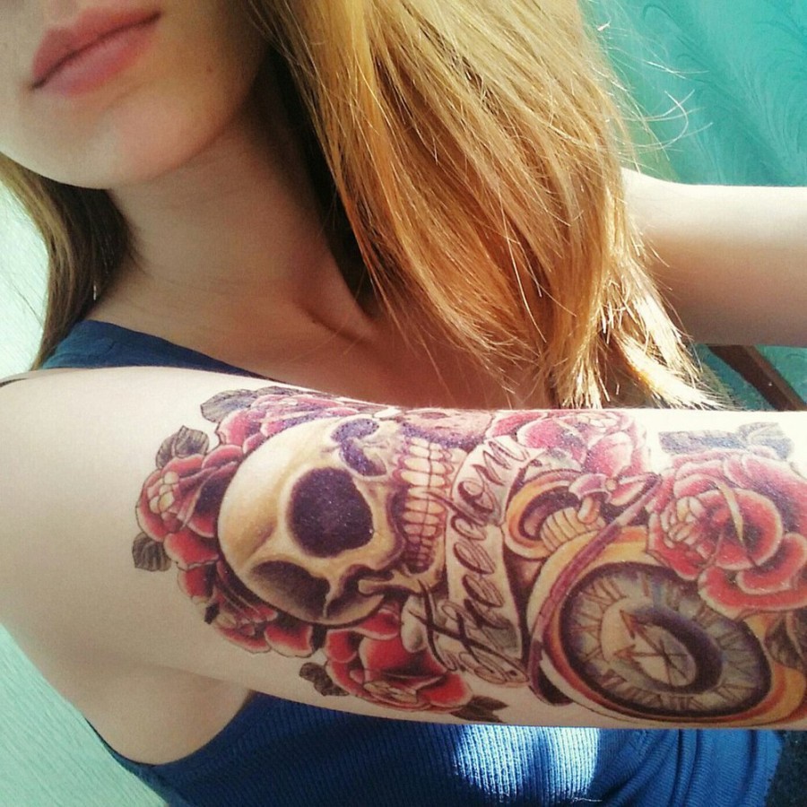 Tato tengkorak bunga jam skull Temporary Tattoo tato temporer