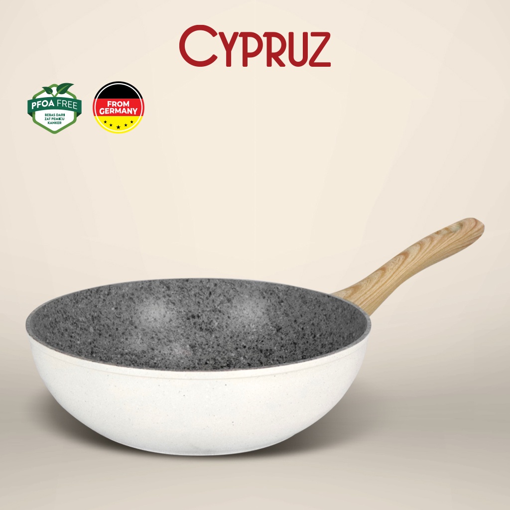 Cypruz White Granite Fry Wok / Wajan Tebal Anti Lengket