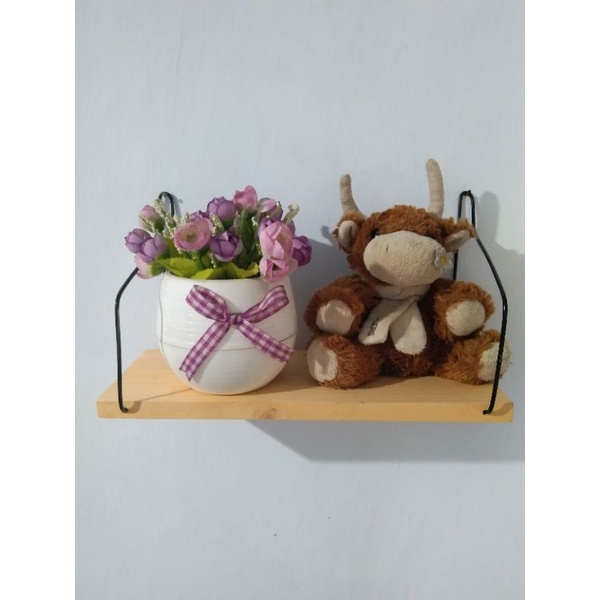 Rak Dinding Tempel Kayu Besi Gantung Rak Dinding Kayu Besi