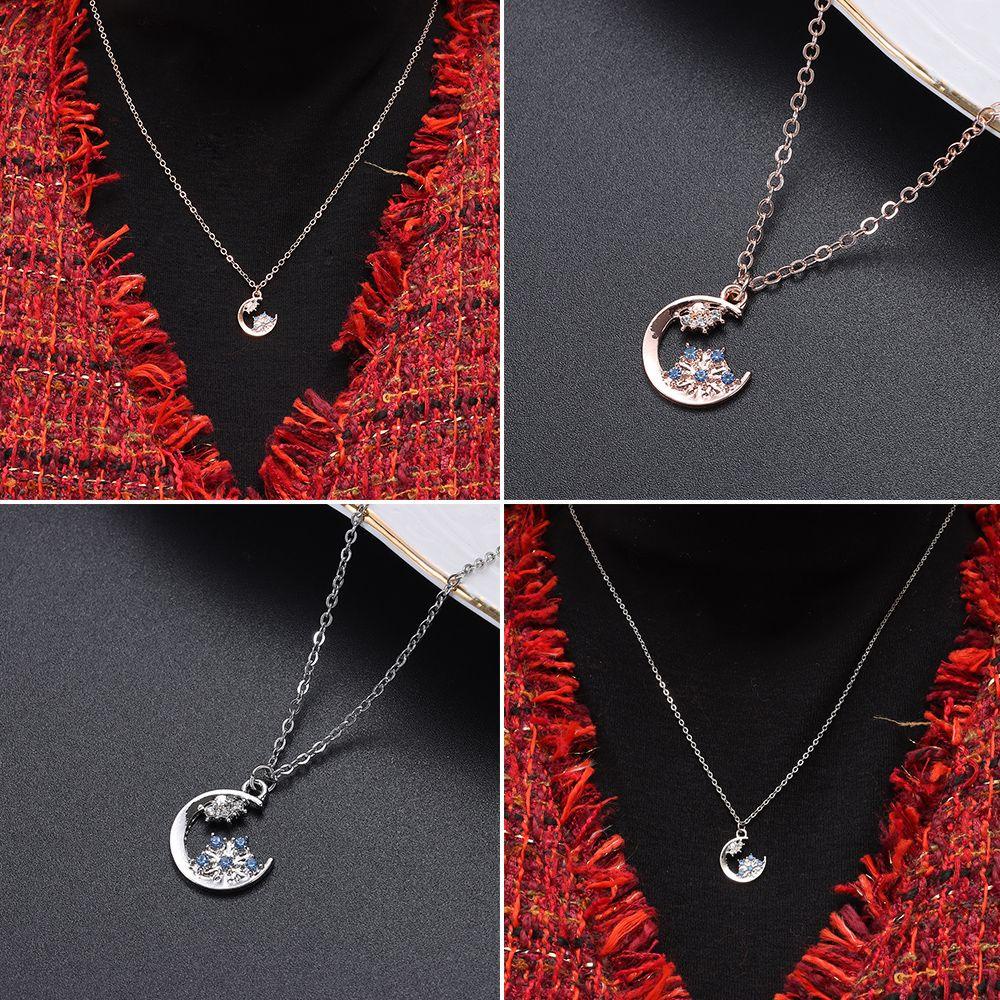 Lily Stars Moon Charm Kalung Wanita Aksesoris Perhiasan Berlian Snowflake Necklace