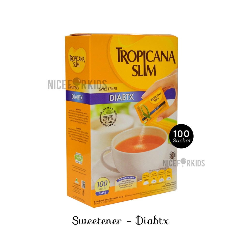 Tropicana Slim Sweetener Diabtx Kemasan Box isi 25pcs, 50pcs, 100pcs @ sachet 2.5 gr