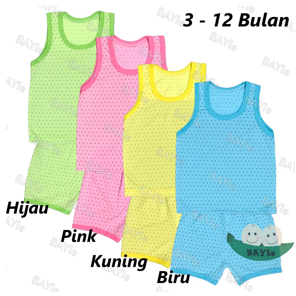 BAYIe - 1 SET Setelan Kaos SINGLET / KUTUNG Bayi/Anak Motif POLKADOT Warna MF umur 3 - 12 bulan SNI