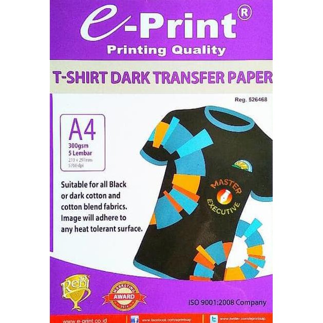 

BEST SELLER Kertas Transfer Paper E-Print A4 - Kaos Hitam Isi 5 Lembar