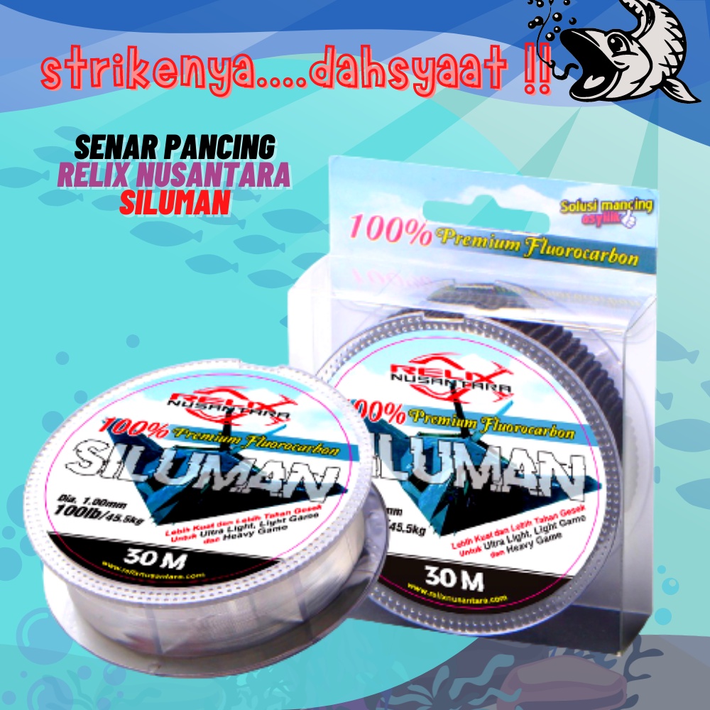Senar Alat Tali Pancing Ikan Relix Nusantara Siluman Anti Keriting 50m 100% Fluorocarbon Warna Clear