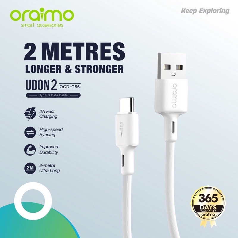 Oraimo OCD-C56 Udon 2 Kabel Data Type-C 2 Meter Fast Charging - Garansi 1 Tahun