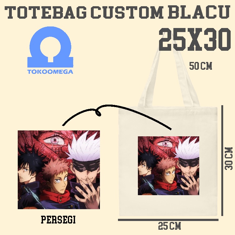 tokoomega Totebag Custom Blacu Cream Premium 25x30