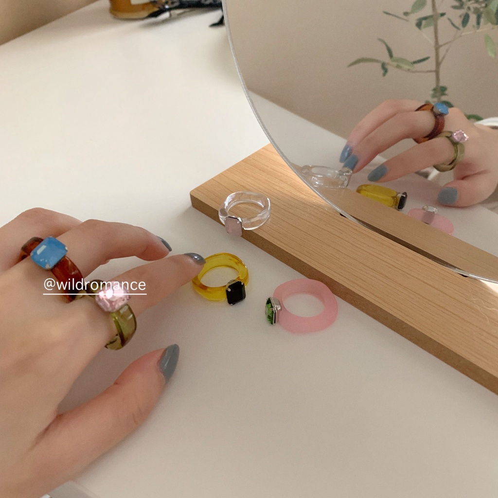 Korean Diamond Transparent Acrylic Rings Fashion Colorful Finger Ring Women Jewelry Accessories