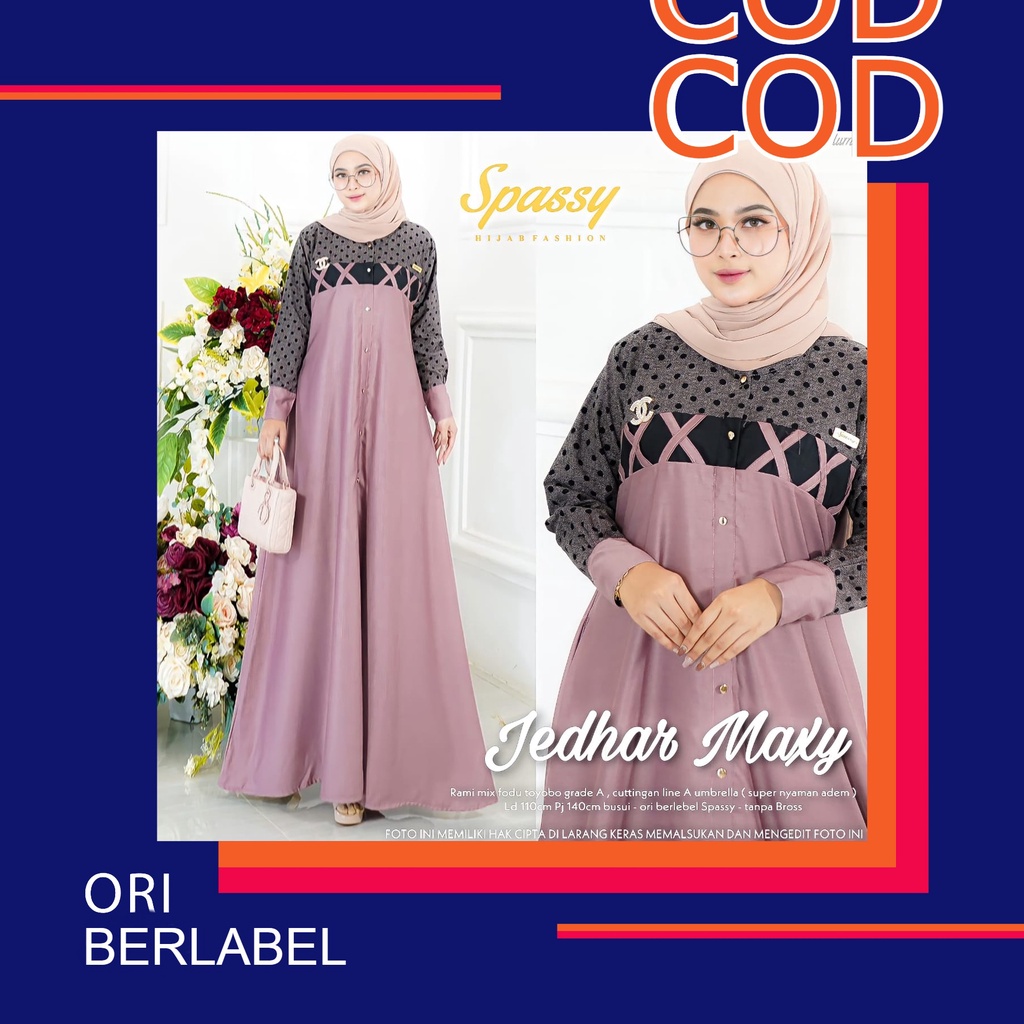 Jedhar Maxy Ori by Spassy Gamis Maxi Dress Bahan Katun Rami mix Toyobo Fodu LD 110 PB 140
