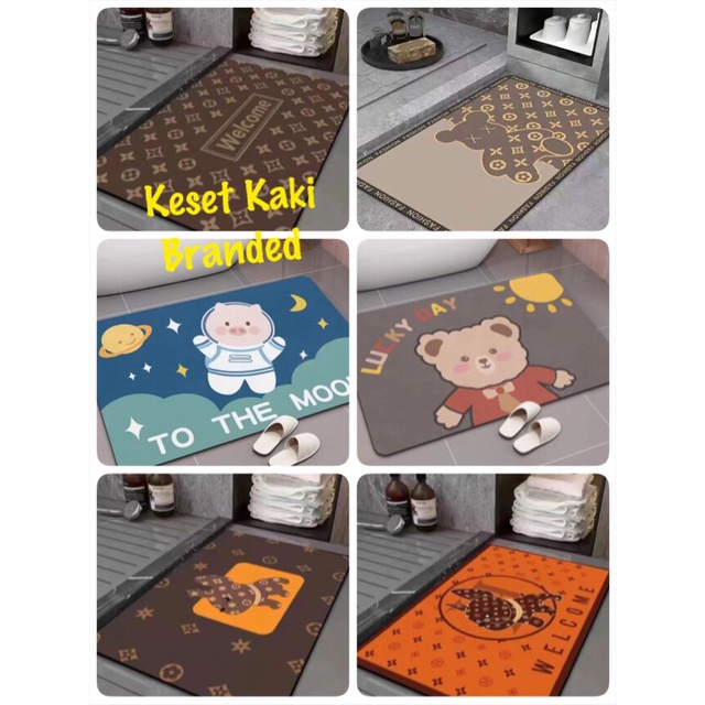 Keset Kaki Motif  /Keset Kaki 40x60cm Printing Motif Branded Herms Mewah Alas Kaki Anti Slip