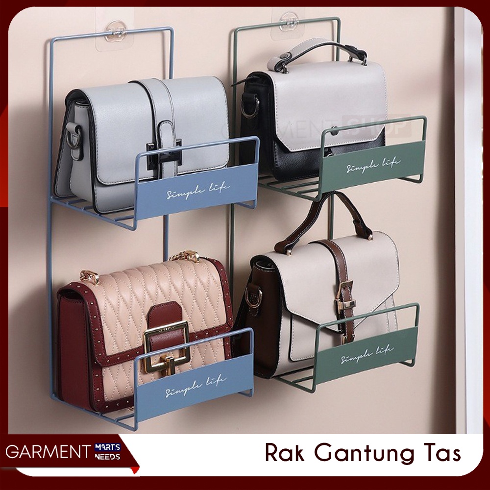 Jual Rak Tas Gantung Besi Kawat Susun Bag Organizer Tempat Penyimpanan Tempel Tembok Tanpa