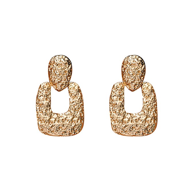 LRC Anting Tusuk Fashion Gold Geometric Three-dimensional Embossed Metal Earrings D34131