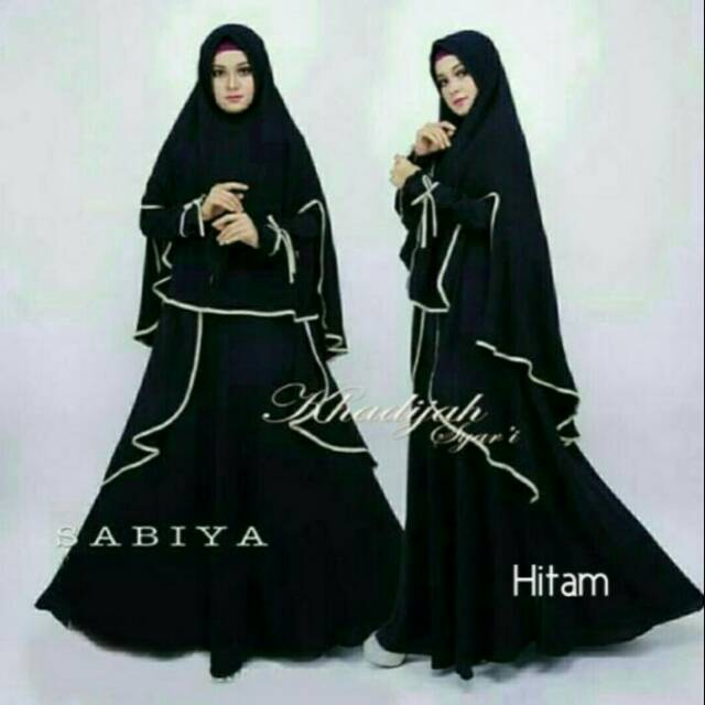 Baju Muslim Wanita Gamis Sabiya Syari Busana Lebaran Motif Polos Warna Hitam