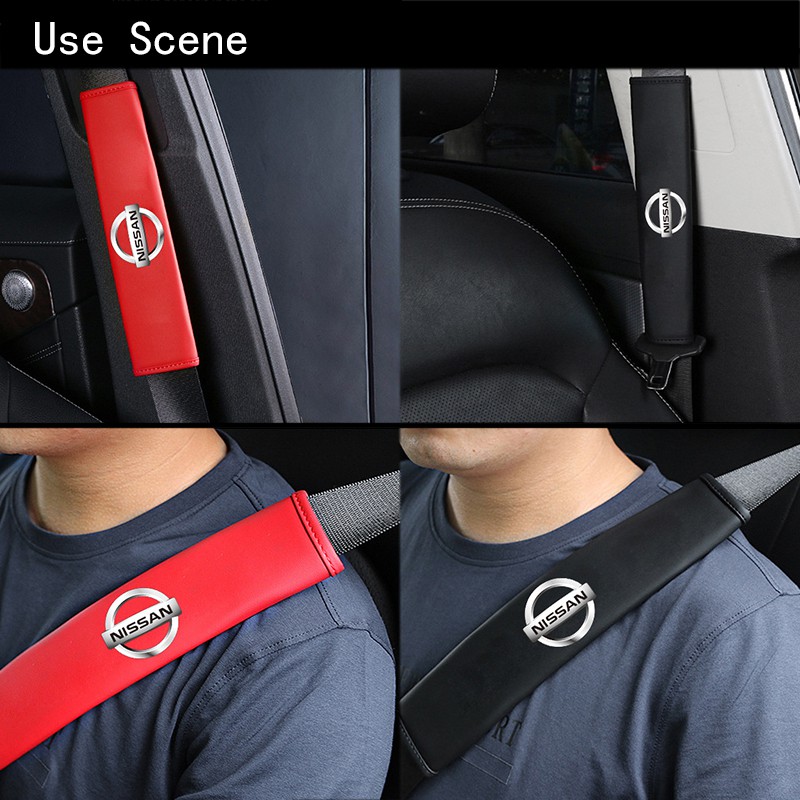 Car Seat Belt Cover Universal Leather Car Safety Belt Auto Shoulder Protector Strap Pad Cushion Cover For Nissan Almera Grand Livina Sentra Navara Frontier Latio X-Trail Serena NV200 NV350