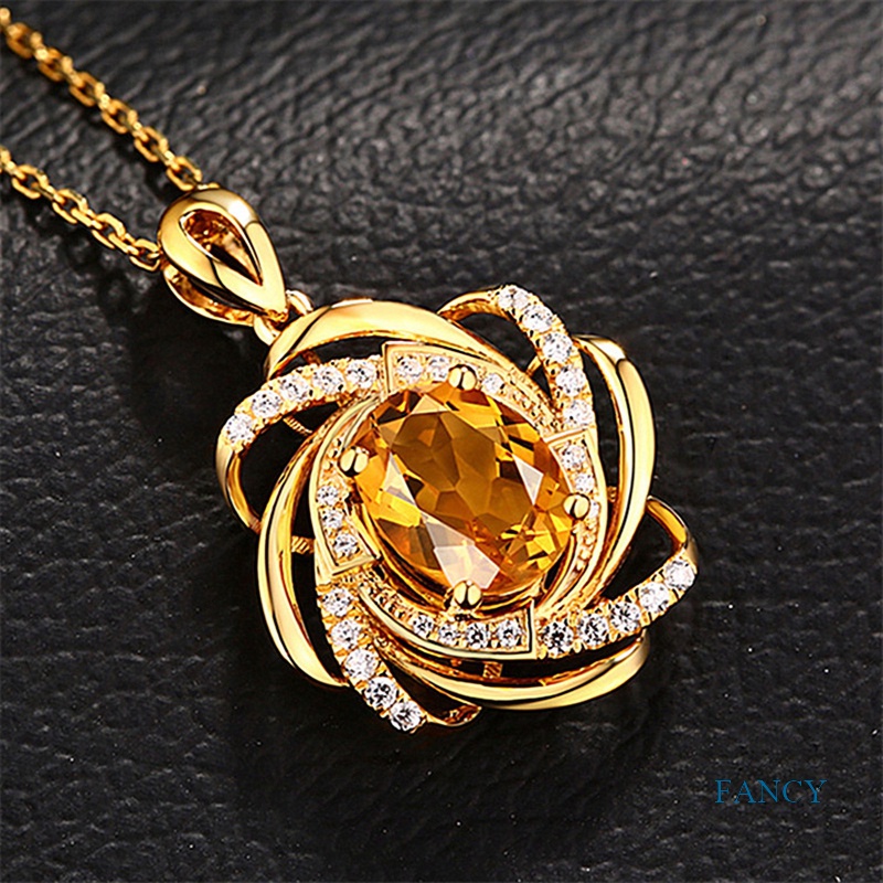 Sapphire Kalung Liontin Kristal Safir Bentuk Oval Spiral Bunga Gaya Elegan Romantis Untuk Wanita