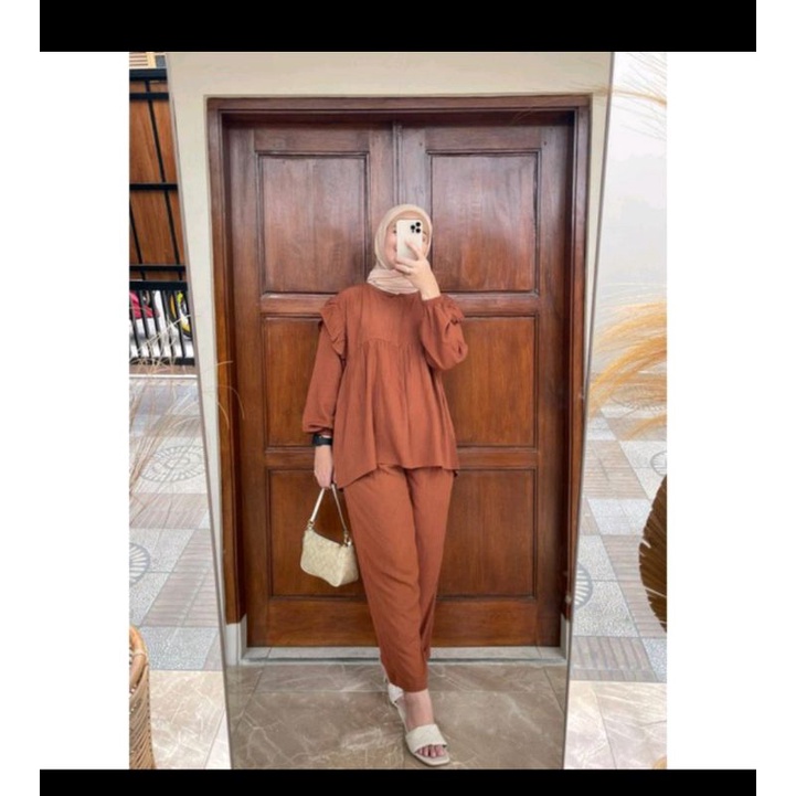 ONE SET WANITA HIJAB STYLE CRINGKLE AIRFLOW OOTD KEKINIAN MURAH