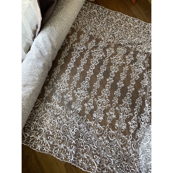 Bahan Kain Kebaya Brukat  Brokat Tile Bordir Warna Putih Cocok Untuk Akad Pengantin