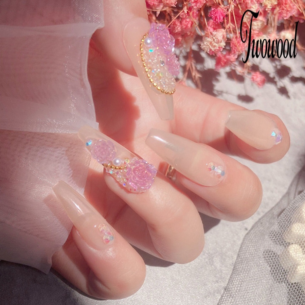 6 Grid / Kotak Aksesoris Kuku Bentuk Bunga Kamelia Warna Putih Mutiara Untuk Nail Art Wanita