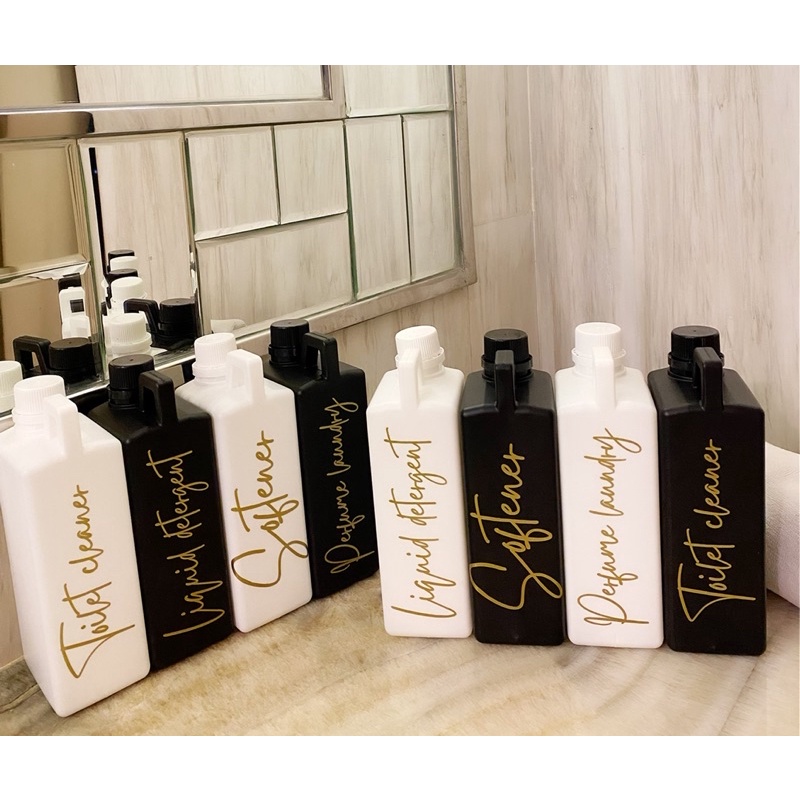 jerigen HITAM / PUTIH 1L gold new. aesthetic bottle minimalist refill organizer tempat sabun cair laundry room bathroom wadah detergent liquid estetik