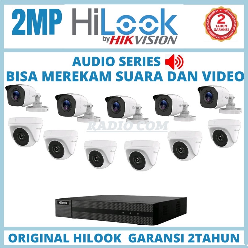 PAKET CCTV HILOOK AUDIO 16 CHANNEL 11 KAMERA 2MP BISA MEREKAM SUARA DAN VIDEO