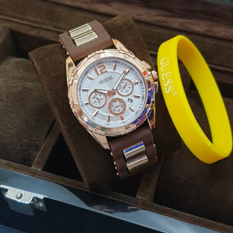 COD,,, JAM TANGAN PRIA WANITA gues5 38mm Crono variasi Tanggal aktif Free gelang satu