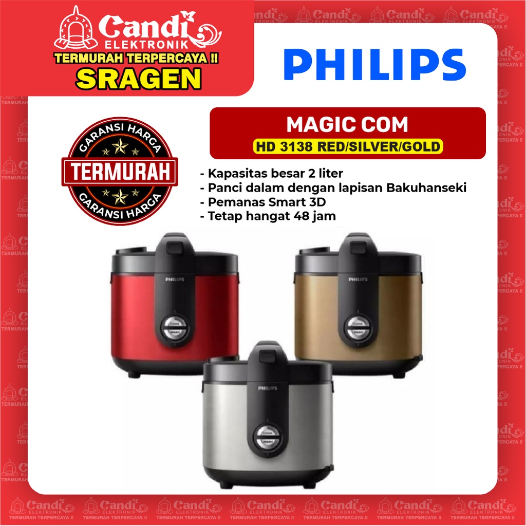 PHILIPS Magic Com Kapasitas 2 L HD 3138/32 RED HD 3138/33 SILVER HD 3138/33 GOLD