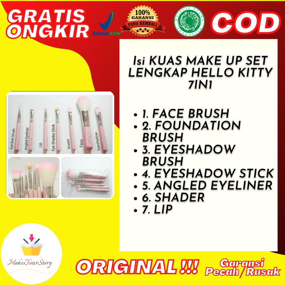 KUAS MAKE UP SET LENGKAP MURAH HELLO KITTY 7IN1 KUAS MAKE UP HELLO KITTY TEMPAT KUAS MAKE UP