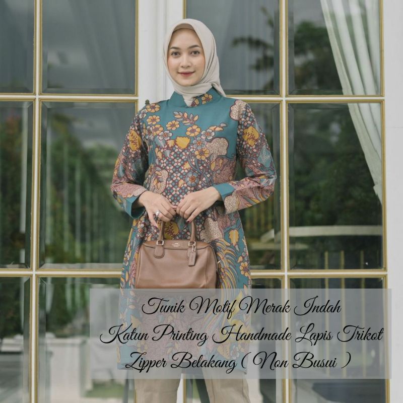 TUNIK/BLOUSE MODERN BATIK PRABUSENO MOTIF MERAK INDAH ATASAN KERJA WANITA BAJU KERJA JUMBO NONBUSUI