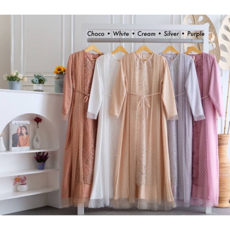 DRESS TILE/ DAYA DRESS KONDANGAN / DRESS BRUKAT/ GAMIS PESTA / BAJU LEBARAN WANITA / BAJU PUTIH / DR