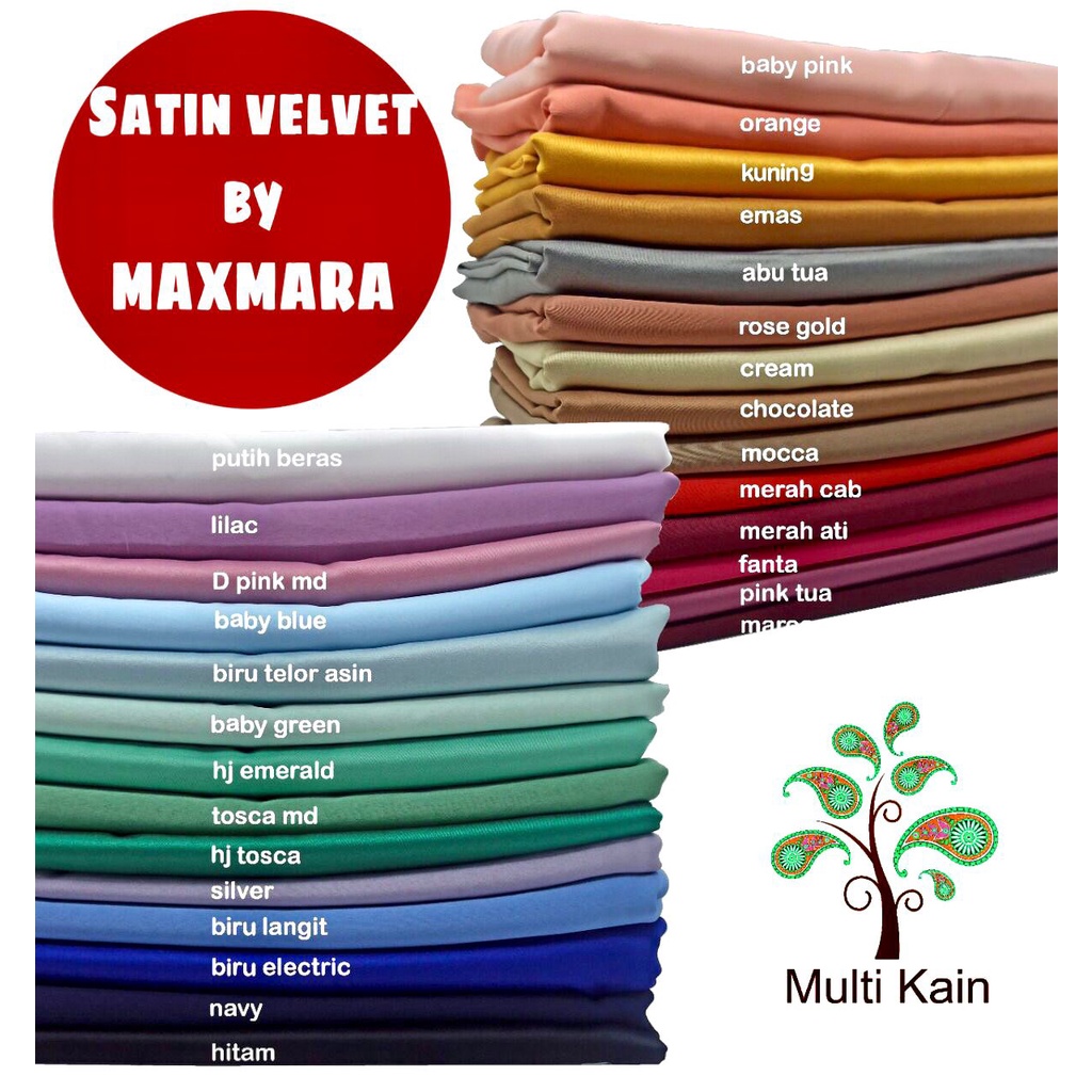Bahan Multi Kain Satin saten Velvet maxmara Polos bridesmaid Meteran Super A Grade