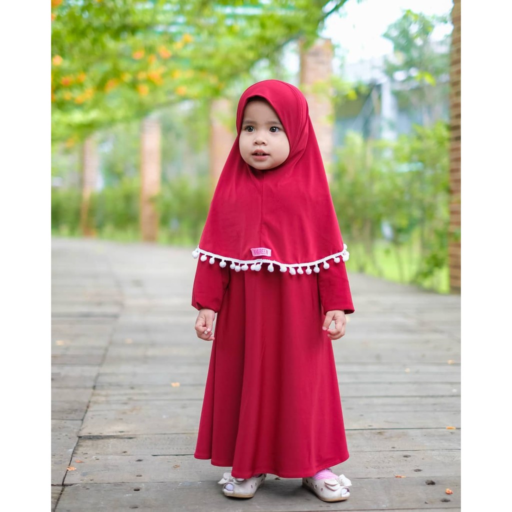 Gamis Bayi Perempuan Pompom Jersey Import / Gamis Anak Khaireen Newborn 1 Tahun / Gamis Bayi