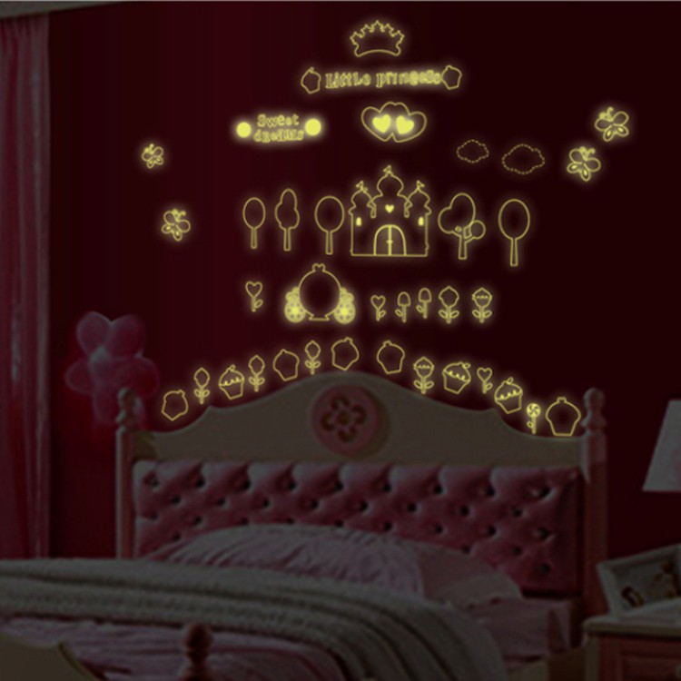 RELIZA Wall Sticker / Stiker Dinding ISTANA KUE CAPCAKE GLOW IN THE DARK LITTLE PRINCESS ABQ9606