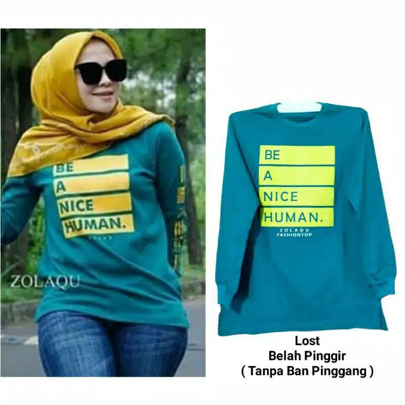 Kaos Wanita Lengan Panjang ZOLAQU Hijau Tosca M/L/XL/XXL