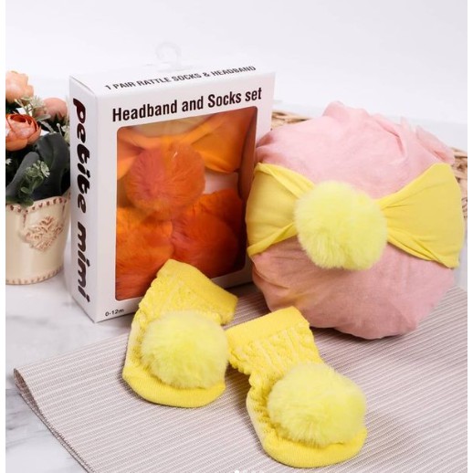 Petite Mimi Pom Headband + Socks - Bandana Kaos Kaki Bayi